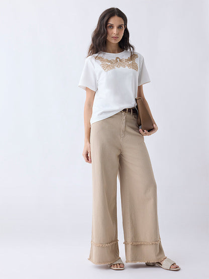 LOV White Embroidered Cotton T-Shirt