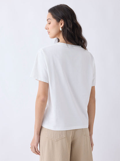 LOV White Embroidered Cotton T-Shirt