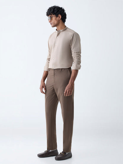 WES Formals Taupe Solid Ultra-Slim Fit Cotton-Blend Shirt
