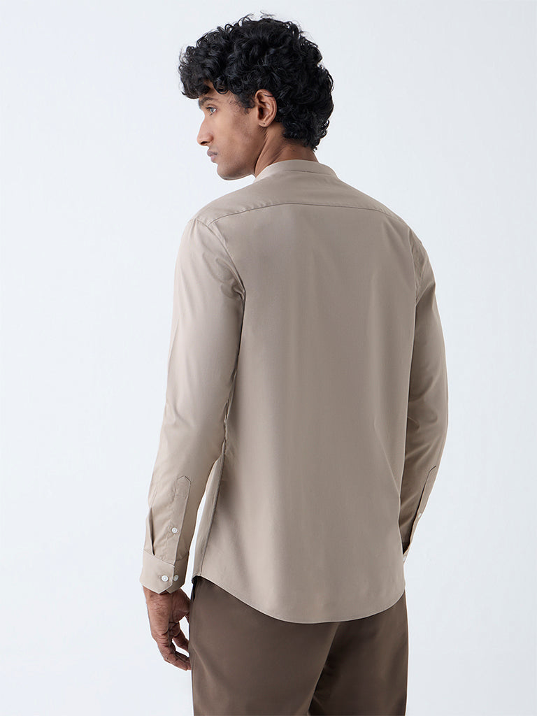 WES Formals Taupe Solid Ultra-Slim Fit Cotton-Blend Shirt