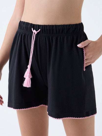 Wunderlove Black Solid High-Rise Cotton Shorts