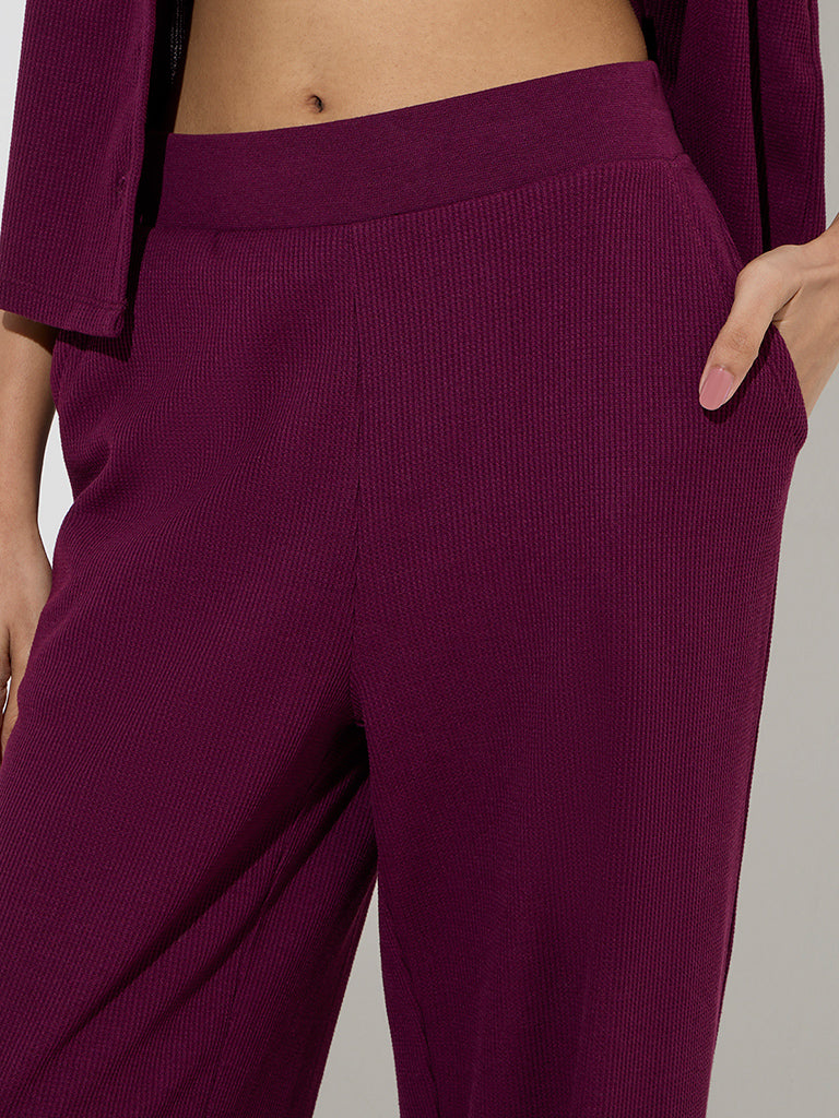 Superstar Wine Waffle-Textured High-Rise Pants