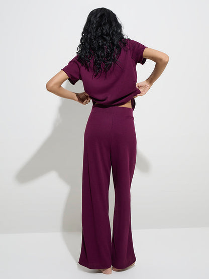 Superstar Wine Waffle-Textured High-Rise Pants