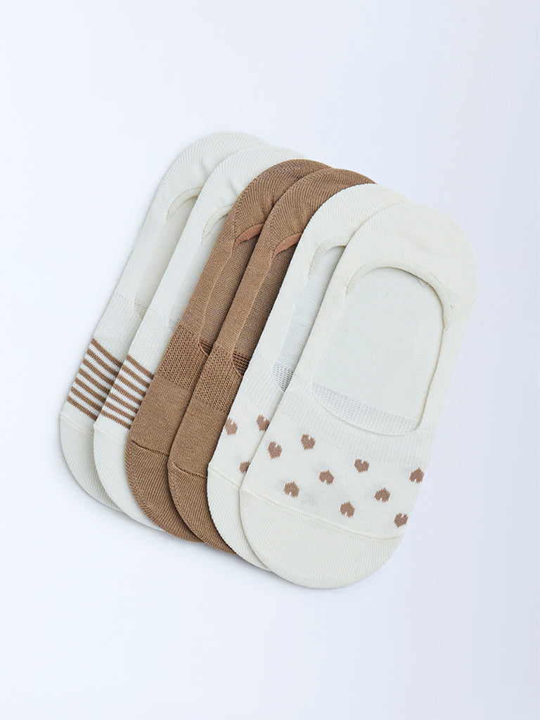 Superstar Brown Printed No-Show Cotton-Blend Socks - Pack of 3