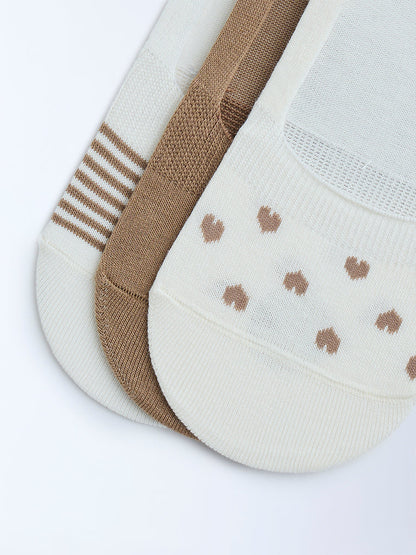 Superstar Brown Printed No-Show Cotton-Blend Socks - Pack of 3