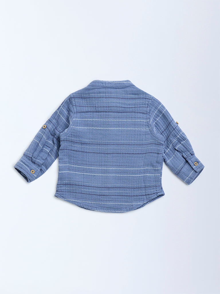 HOP Baby Dusty Blue Striped Cotton Shirt