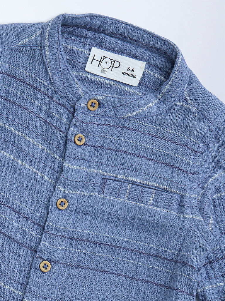 HOP Baby Dusty Blue Striped Cotton Shirt