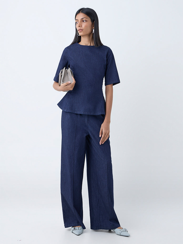 Wardrobe Indigo Denim Peplum Top