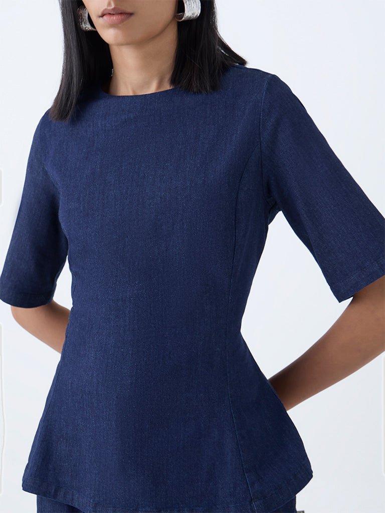 Wardrobe Indigo Denim Peplum Top