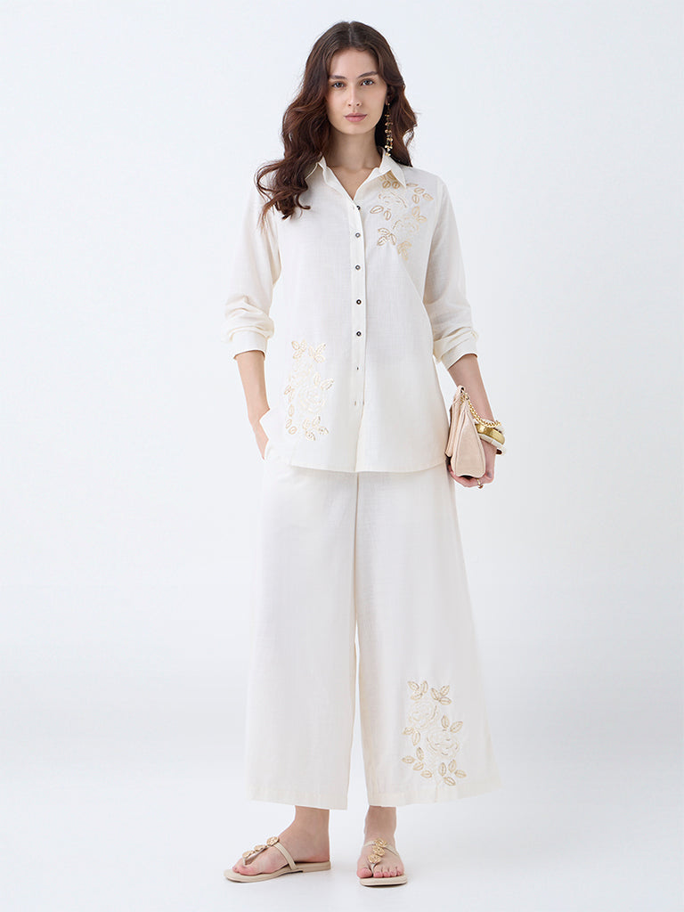 Utsa Off-White Sequin Embellished Cotton Tunic
