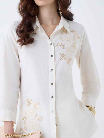 Utsa Off-White Sequin Embellished Cotton Tunic