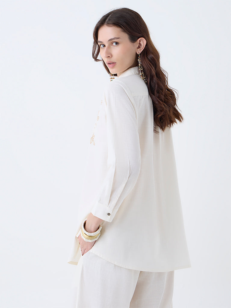 Utsa Off-White Sequin Embellished Cotton Tunic