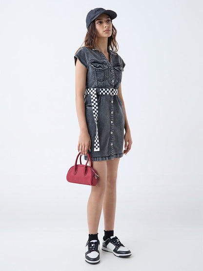 Nuon Grey Denim Straight Dress with Belt