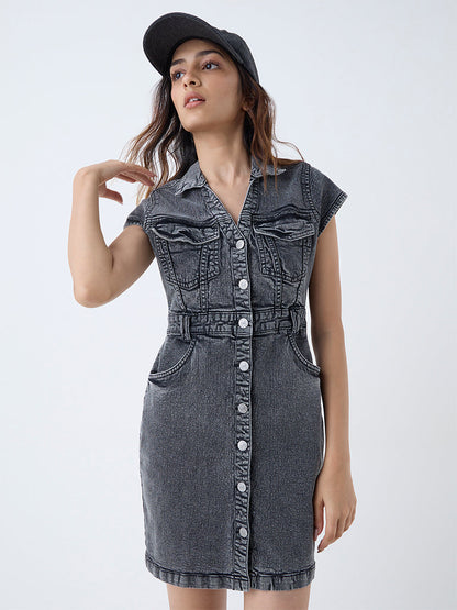 Nuon Grey Denim Straight Dress with Belt