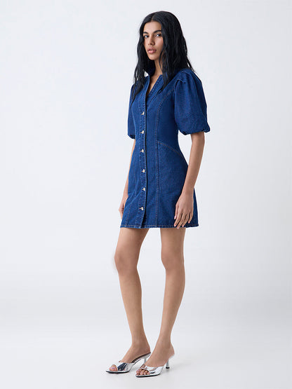 Nuon Dark Blue Denim Shirt Dress
