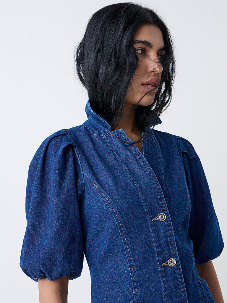 Nuon Dark Blue Denim Shirt Dress
