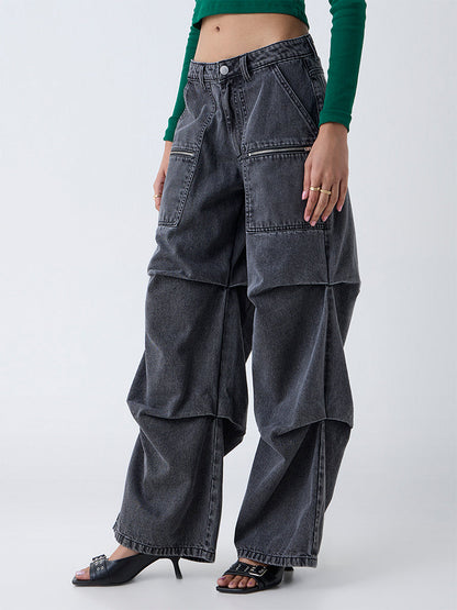 Nuon Dark Grey Relaxed-Fit High-Rise Jeans