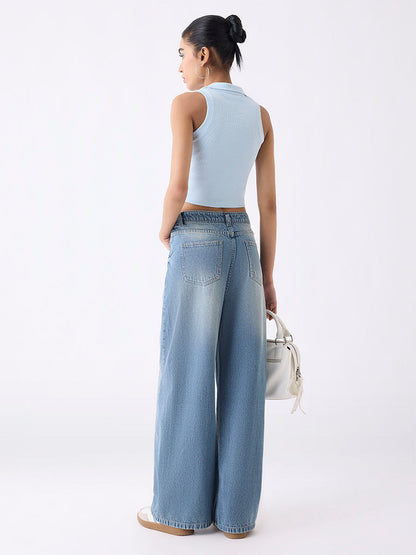 Nuon Blue Faded Wide-Leg High-Rise Jeans