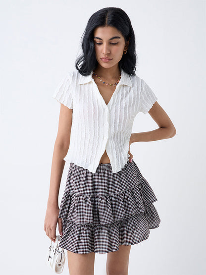 Nuon White Knit-Textured Shirt