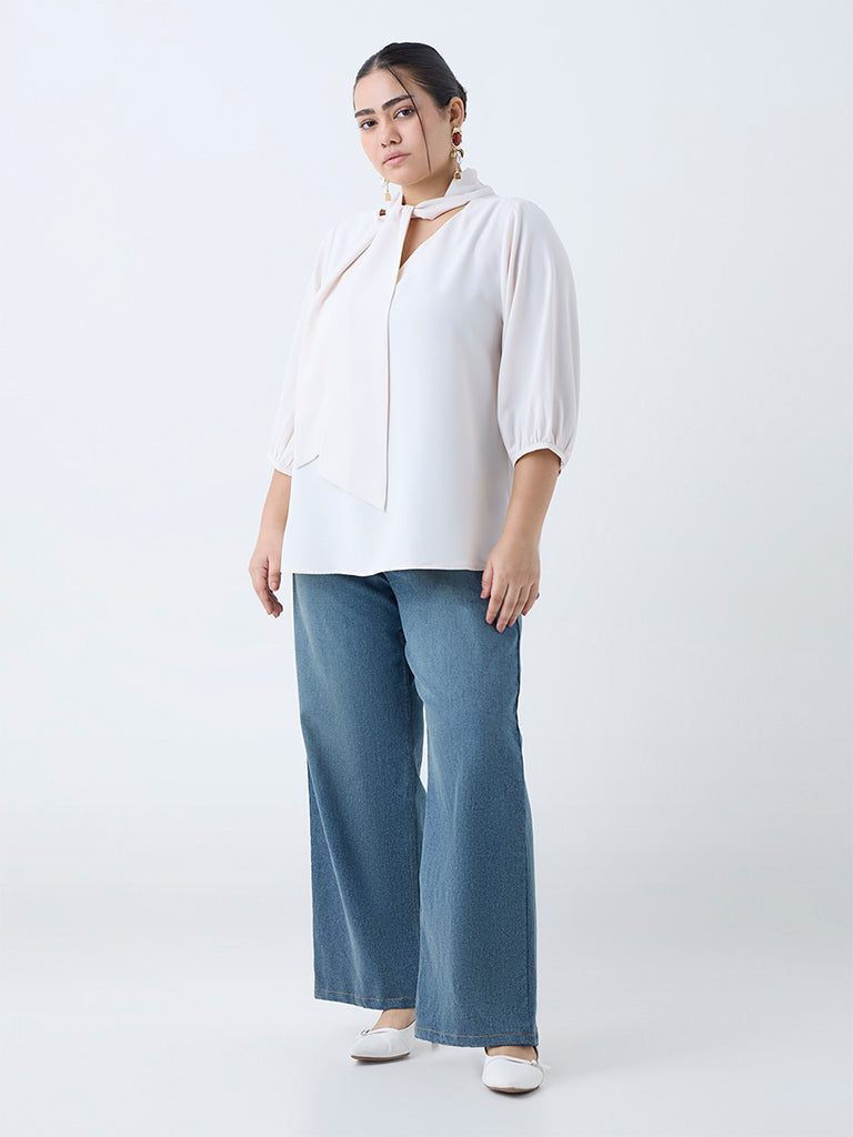 Gia White Scarf-Detailed Top