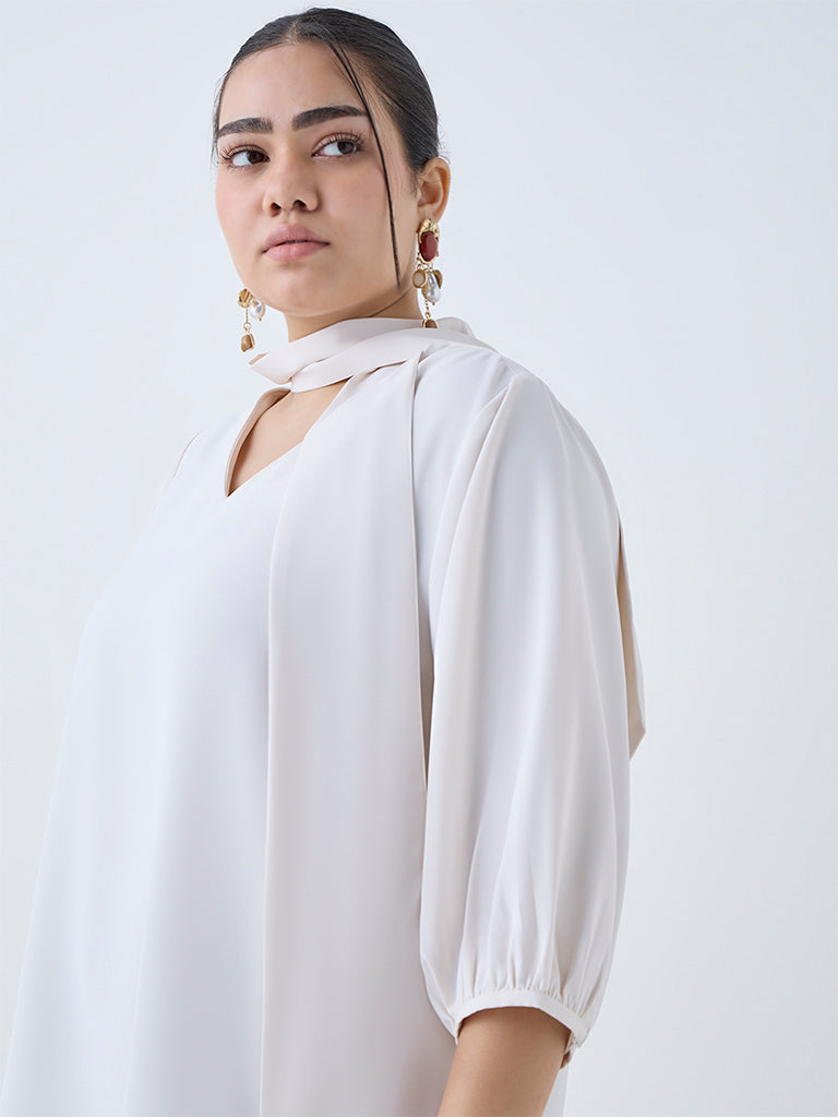 Gia White Scarf-Detailed Top