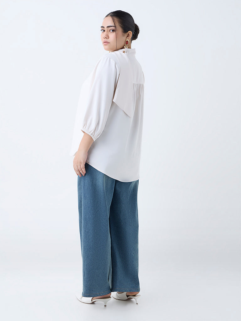 Gia White Scarf-Detailed Top