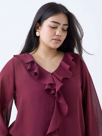Gia Maroon Ruffle-Detailed Top with Camisole