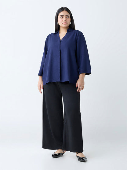 Gia Navy Solid Linen-Blend Shirt