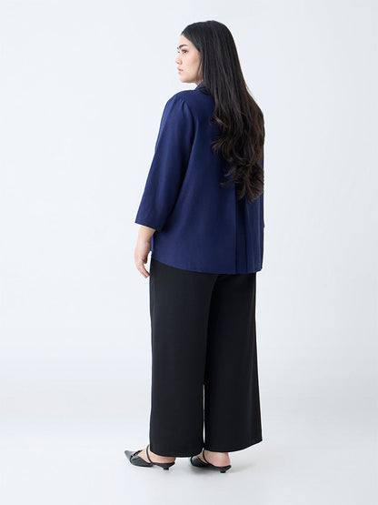 Gia Navy Solid Linen-Blend Shirt