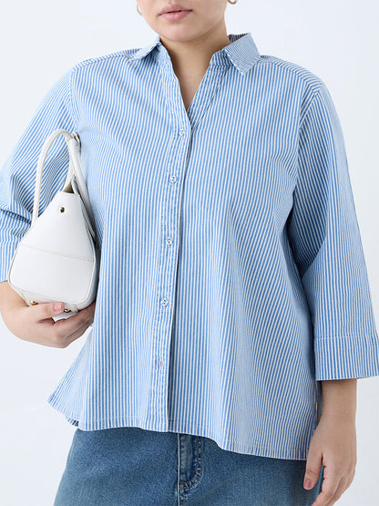 Gia Blue Striped Cotton-Blend Shirt