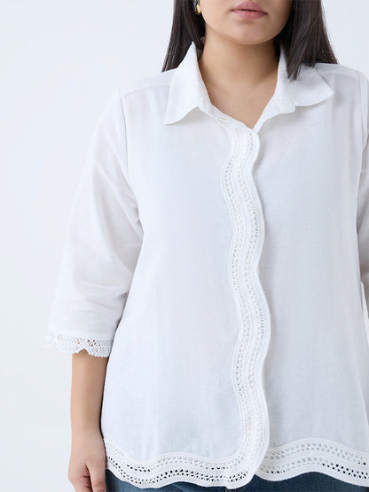Gia White Crochet-Detailed Cotton-Blend Shirt