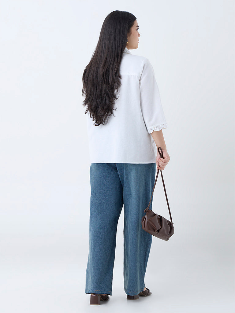 Gia White Crochet-Detailed Cotton-Blend Shirt