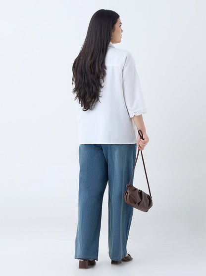 Gia White Crochet-Detailed Cotton-Blend Shirt