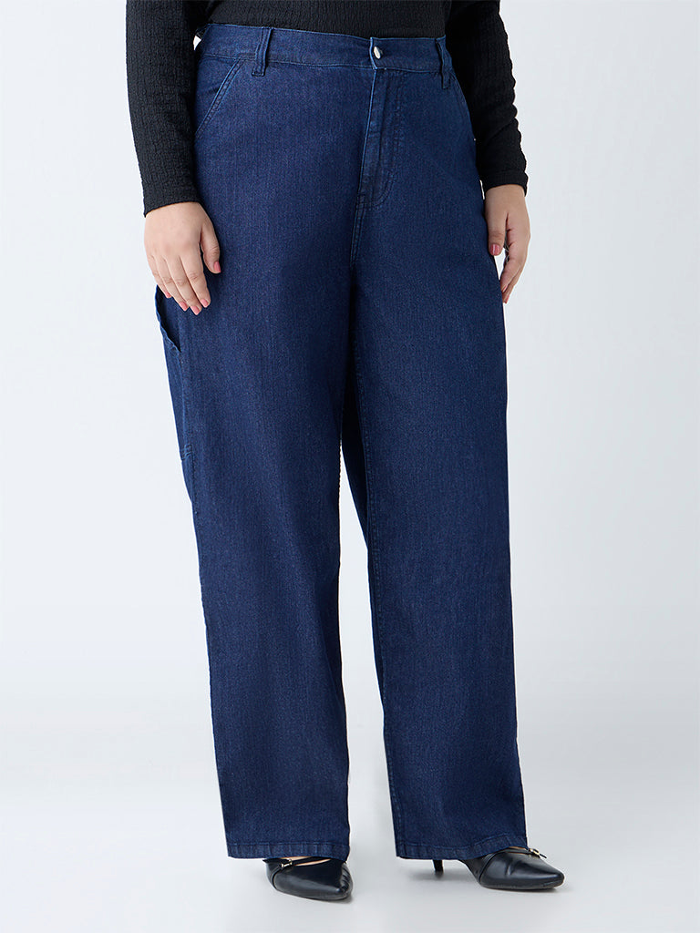 Gia Dark Blue Straight-Fit High-Rise Jeans
