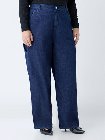 Gia Dark Blue Straight-Fit High-Rise Jeans