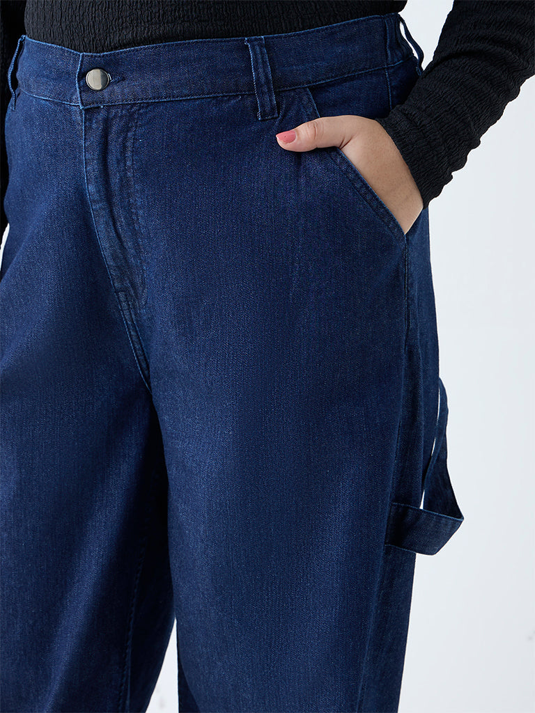Gia Dark Blue Straight-Fit High-Rise Jeans