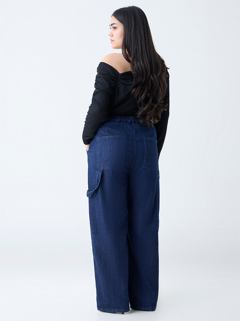 Gia Dark Blue Straight-Fit High-Rise Jeans