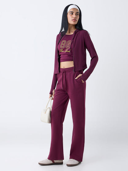 Studiofit Plum Solid High-Rise Track Pants