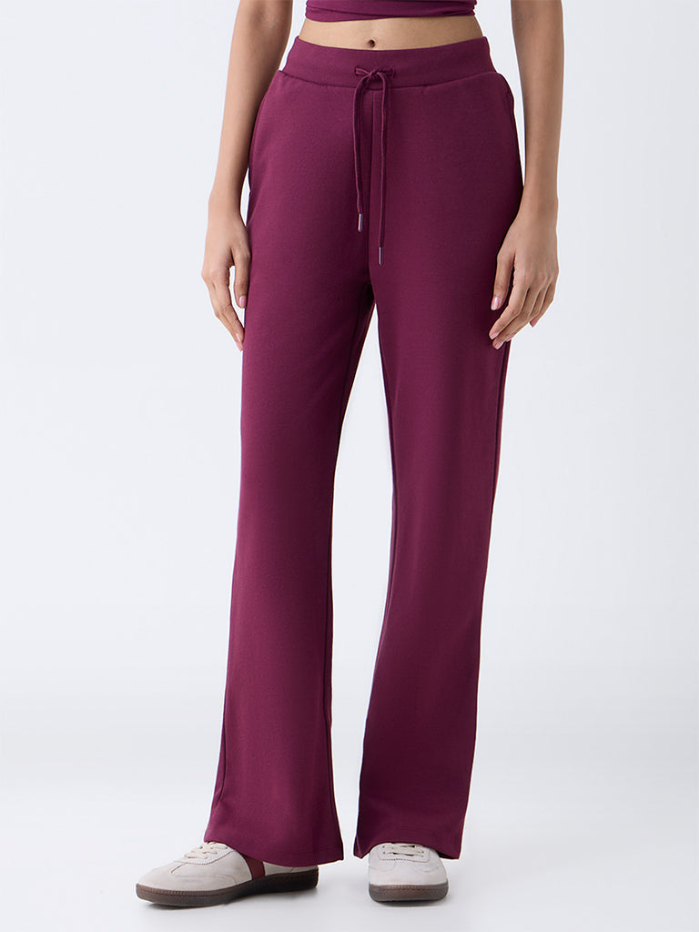 Studiofit Plum Solid High-Rise Track Pants