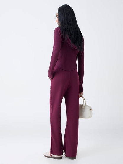 Studiofit Plum Solid High-Rise Track Pants