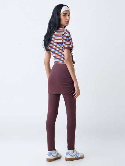 Studiofit Brown Ruched High-Rise Cotton-Blend Pants