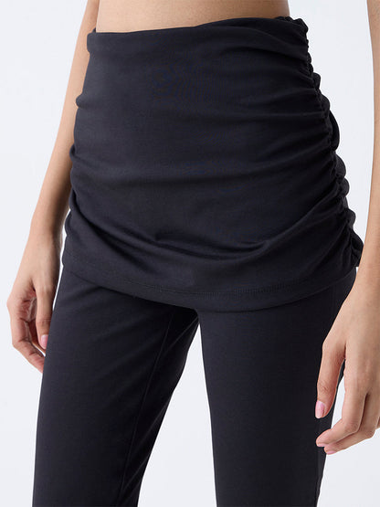 Studiofit Black Ruched High-Rise Cotton-Blend Pants
