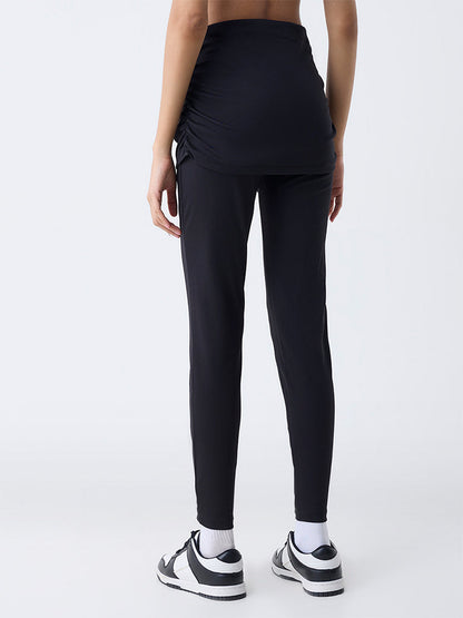 Studiofit Black Ruched High-Rise Cotton-Blend Pants