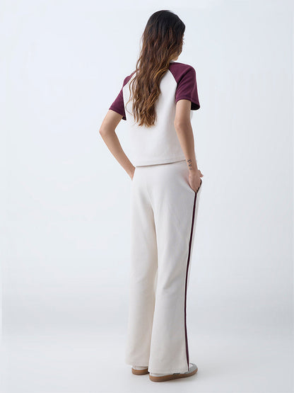 Studiofit Cream Striped High-Rise Pants