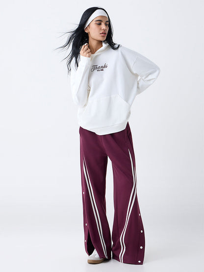 Studiofit Off-White Text Design Cotton Hoodie