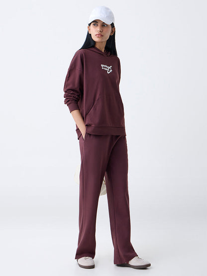 Studiofit Dark Brown Typographic Cotton Hoodie