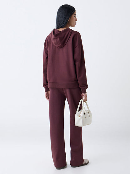 Studiofit Dark Brown Typographic Cotton Hoodie