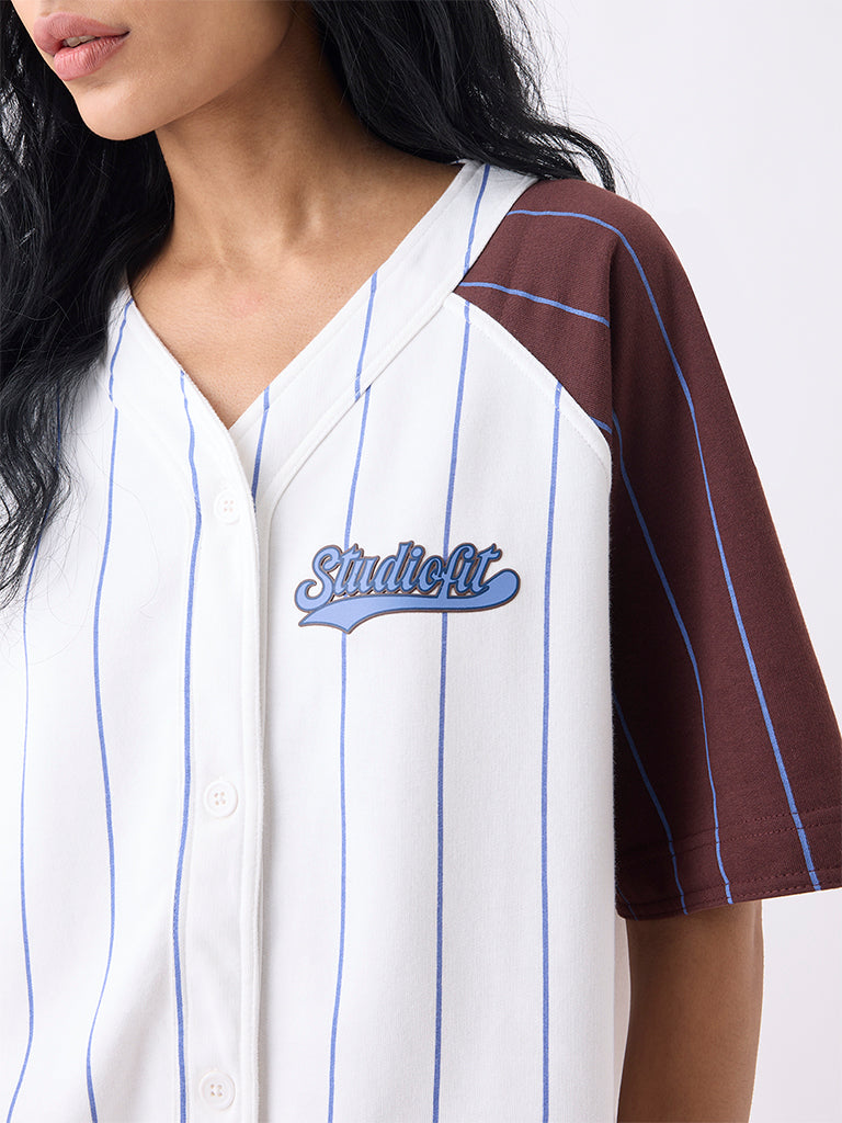 Studiofit White Striped Cotton-Blend Jacket