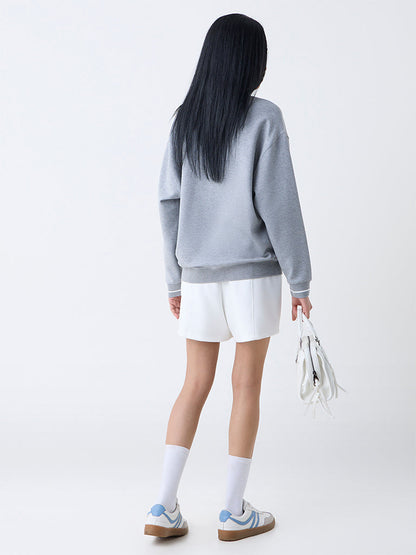 Studiofit Grey Text Detailed Sweatshirt