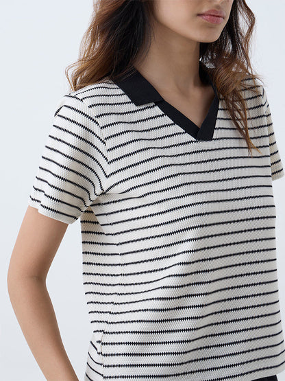 Studiofit White Striped Cotton-Blend T-Shirt